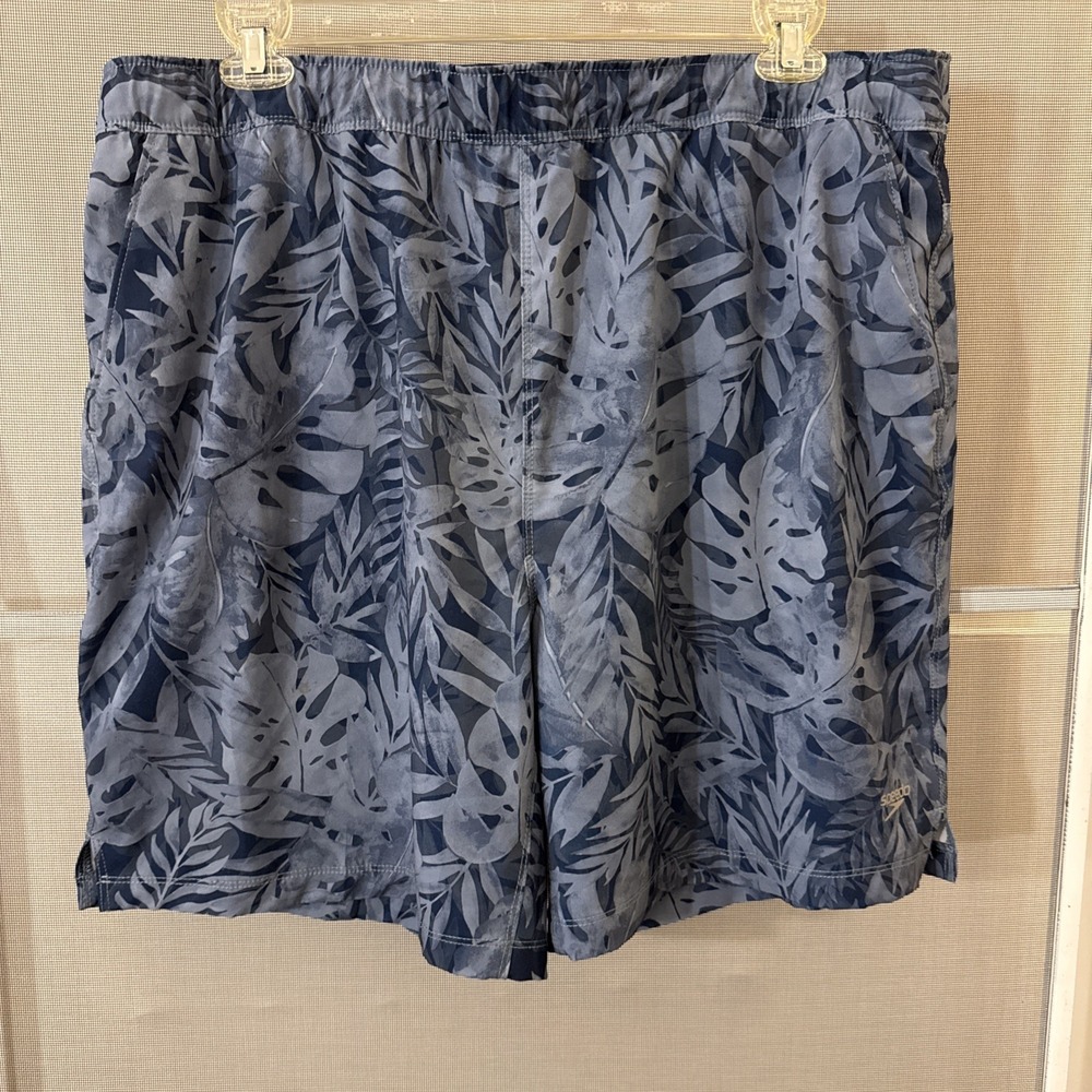 Speedo Swim Shorts Men's 2XL Blue Tropical Print Lined Drawstring Pockets XXL